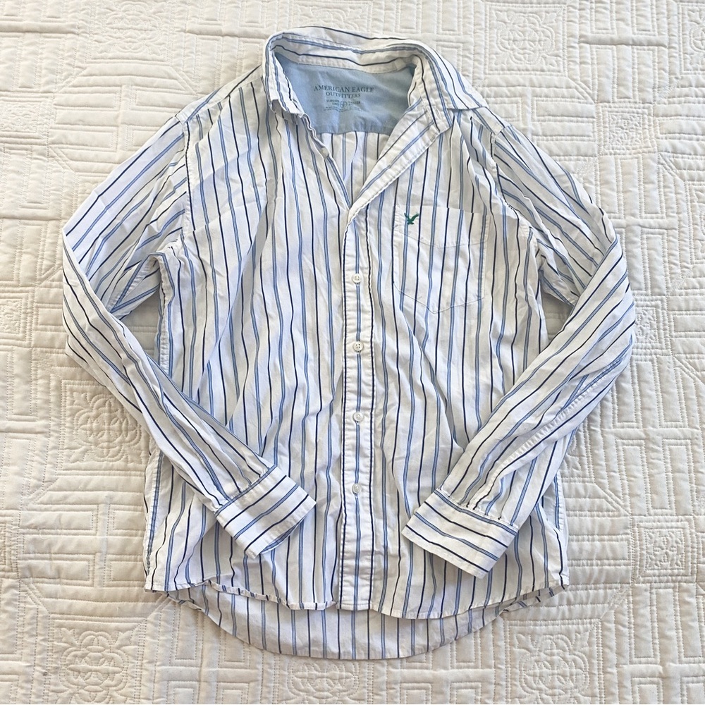 American Eagle Blue Striped Button Down - image 1